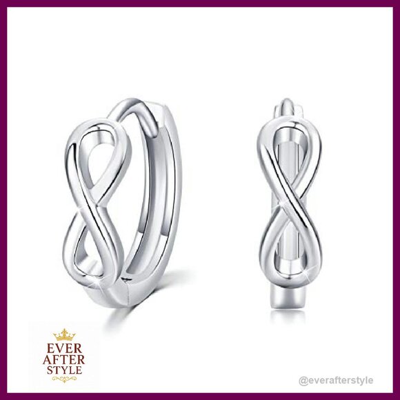 Sterling Silver Infinity Hoop Earrings Elegant Minimal Chic Huggie Hoops - Picture 2 of 7